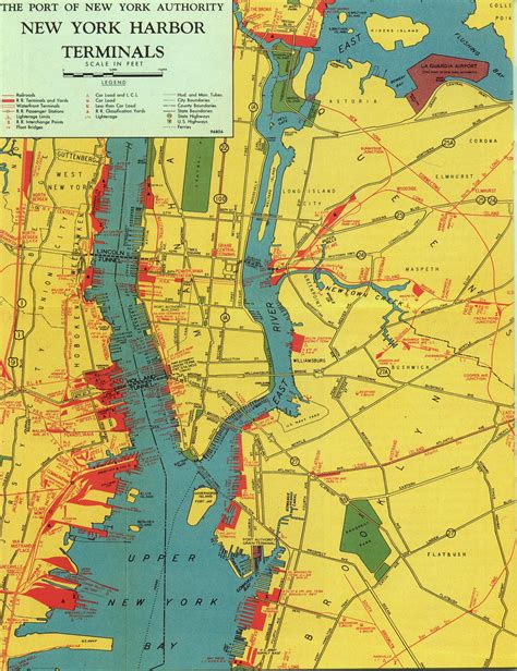 New York Harbor Terminals: Port Authority infrastructure map, c. 1940. [2524×3284] : MapPorn