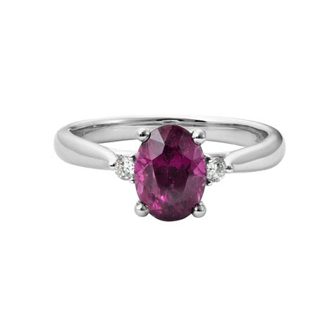 Oval Purple Garnet & Diamond 3 Stone Ring in White Gold | Borsheims