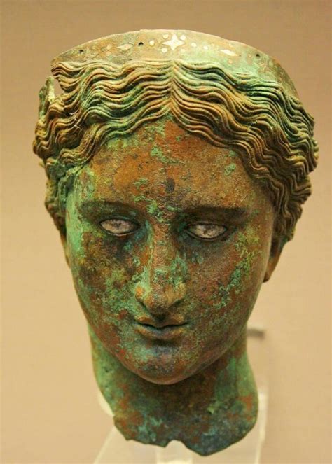 A Greek Late Hellenistic Bronze Head of a Woman with Inlaid Eyes. Ca. 150-100 B.C., from Mersin ...