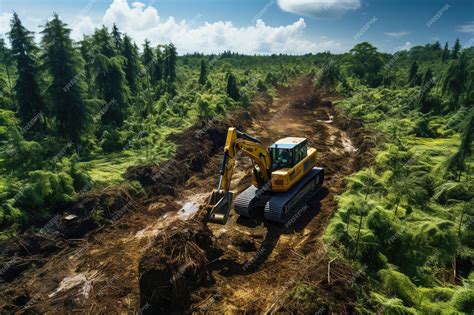 Premium AI Image | Bulldozers digging a dirt road in a forest Global ...