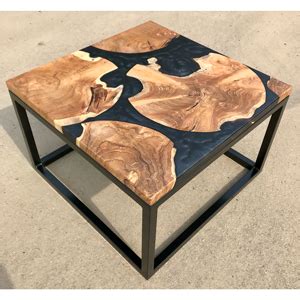 Teak Discs & Dark Grey Resin Coffee Table (60x60) | Resin table, Coffee table, Diy wood projects ...