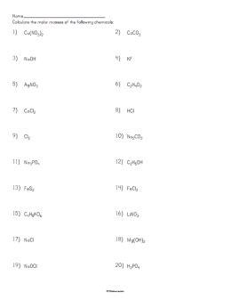 Molar Mass Worksheet Example Balancing Equations, Molar Mass, Molars ...