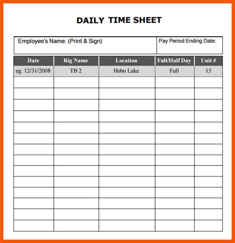 Daily Time Sheets Template