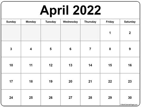 April Calendar 2022 Printable - Printable Word Searches