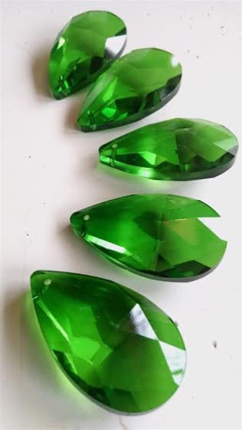 5 Green 50mm Teardrop Chandelier Crystals Prisms Almond