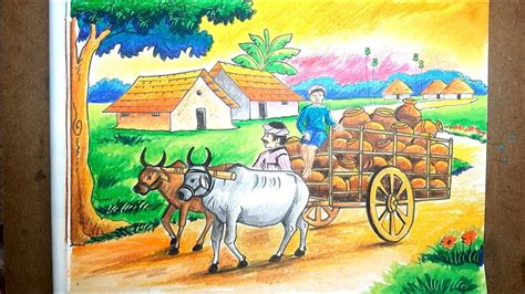 kumarpara gorur gari drawing in pastel || কুমোর পাড়ার গোরুর গাড়ি ...