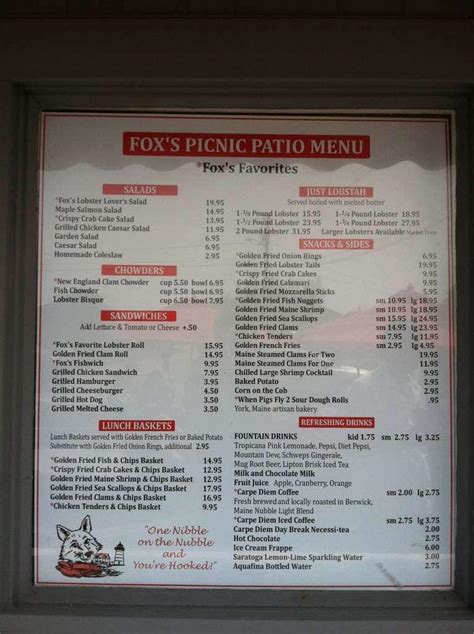 Fox's Lobster House Menu, Menu for Fox's Lobster House, York, Portland - Urbanspoon/Zomato