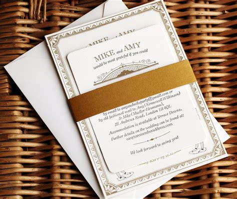 Amy + Mike's Vintage-Inspired Gold Letterpress Wedding Invitations