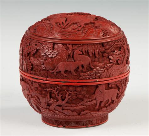 Carved Cinnabar Lacquer Covered Box | Cottone Auctions