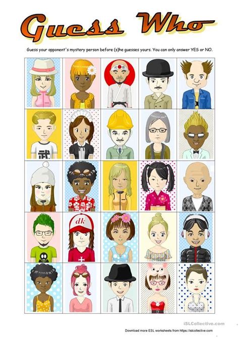 Guess Who with 25 characters worksheet - Free ESL printable worksheets made by teachers ...