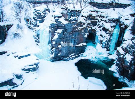 Frozen Waterfall Landscape in Abisko National Park, Sweden in Winter Stock Photo - Alamy