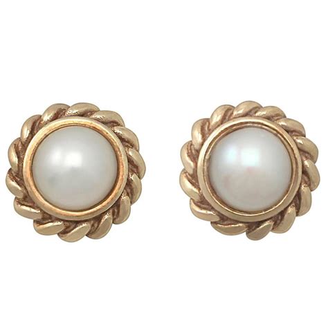 Pearl and 9k Yellow Gold Stud Earrings - Vintage Circa 1990 at 1stDibs ...