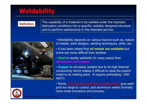 weldability and defects in weldments