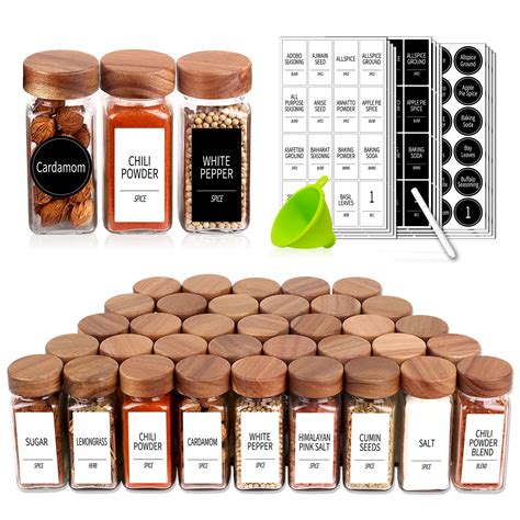 Churboro 48 Spice Jars with 547 Labels - Glass Spice Jars with Shaker Lids - 4 Oz Square Spice ...