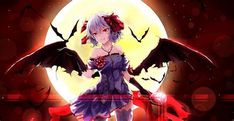 Lady Vampire, red, dress, bonito, moon, anime, bat, beauty, anime girl, vampire, HD wallpaper ...