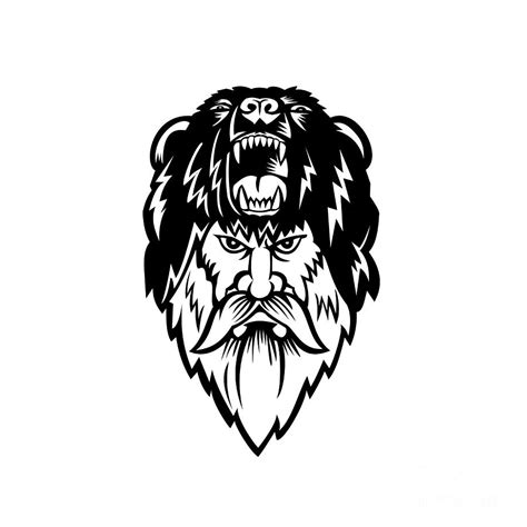 Berserker Wearing Bear Head Skin Black and White Digital Art by ...