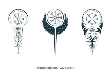 Viking Symbols Isolated Set Hand Drawn Stock Vector (Royalty Free ...