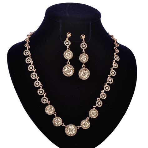 Fashion Jewelry Set Rose Gold Plating Crystal Rhinestone Necklace Earrings Set - Walmart.com