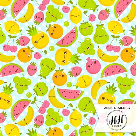 Kawaii Fruit Fabric by the Yard / Cute Fabric / Childrens Fabric / Kids Crafts / Summer Fruit ...