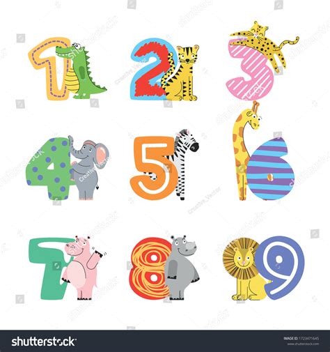 Wild Animals Cartoon Numbers Drawing Vector Stock Vector (Royalty Free ...