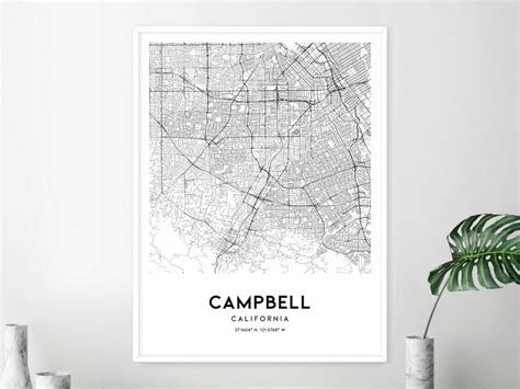 Campbell Map Print, Campbell Map Poster Wall Art, Ca City Map, California Print Street Map Decor ...