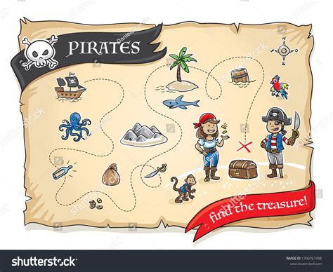 Pirates Treasure Map Hand Drawn Cartoon Black Ink Iso - vrogue.co