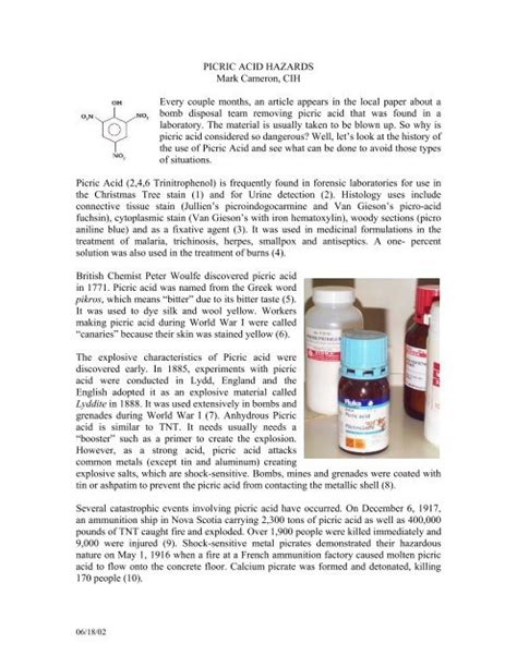 Picric Acid Hazards, pdf