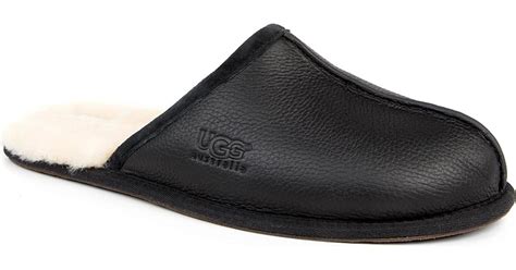 Ugg Scuff Leather Slippers in Black for Men | Lyst