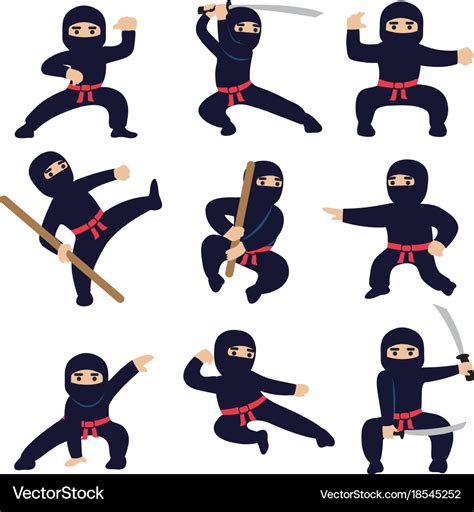 Cartoon funny warriors ninja or samurai Royalty Free Vector