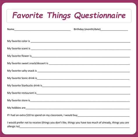 My Favorite Things Template Printable | Printablee