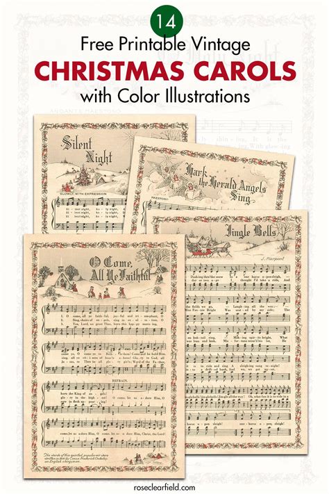 christmas carols with color illustrations for free printable vintage sheet music cards and envelopes