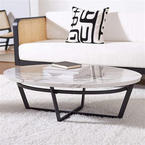 faux marble oval coffee table black contemporary base luxury affordable ...