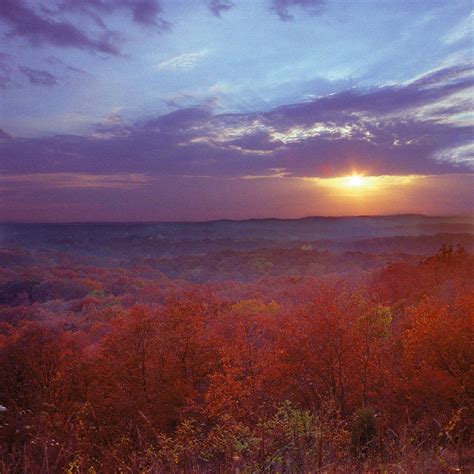 Fall sunset, Brown County, IN by Anna Miller | Autumn trees, Brown county state park, Red sun