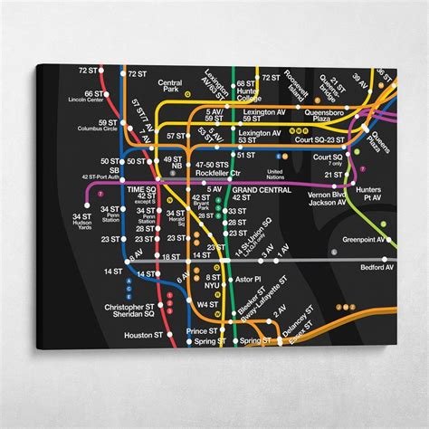 NYC Subway Map Modern Black Wall Art Set