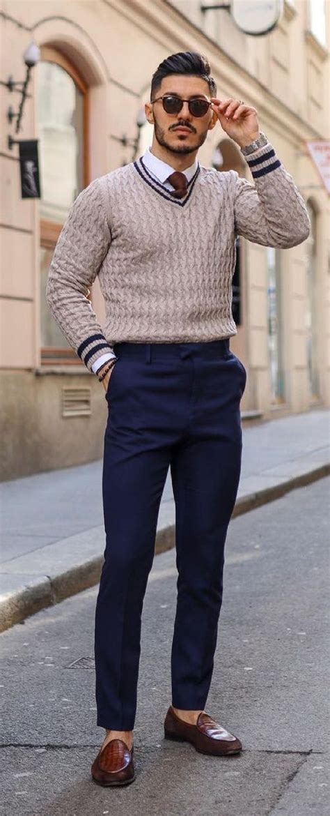 Beige Sweater, Interview Outfits With Dark Blue And Navy Formal Trouser ...