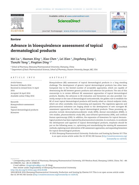 (PDF) Advance in bioequivalence assessment of topical dermatological products