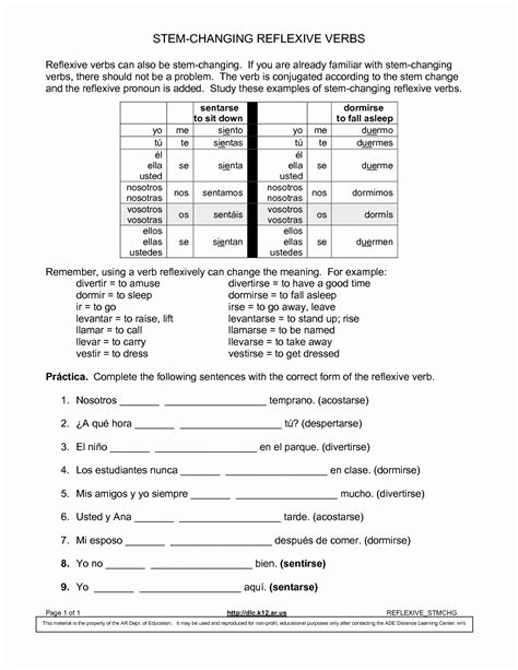 Tutorial 30 Discover Spanish Reflexive Verbs Worksheet Printable – Simple Template Design