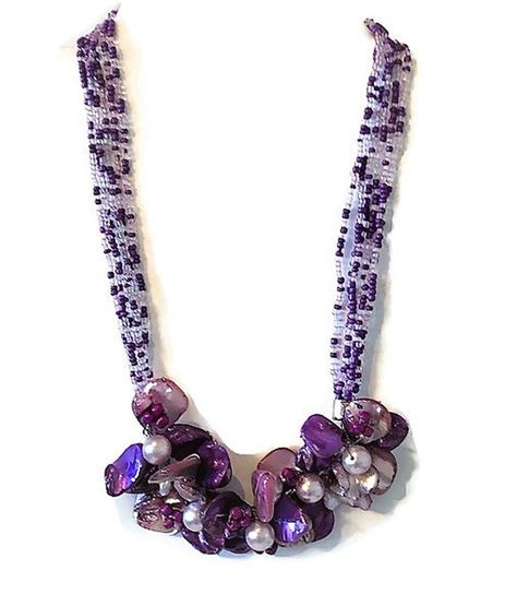 Layered Purple Shell Statement Necklace, Purple Cluster Shell Necklace, Purple Shell & Pearl ...