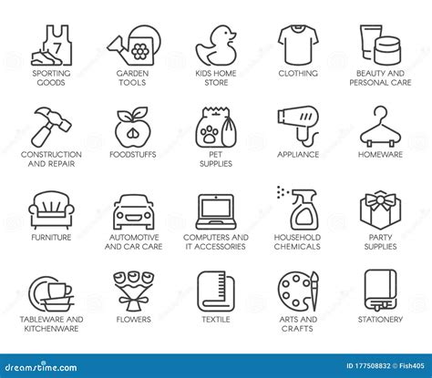 Department Store Shop Category Outline Icons Set Stock Vector ...