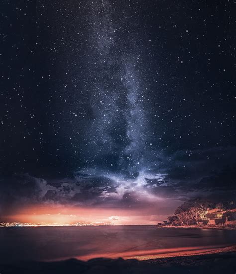 HD wallpaper: beach seashore, sunset, starry sky, horizon, france, star ...