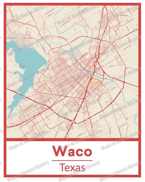 Retro Waco Texas Street Map Poster & Canvas Print Options - Etsy