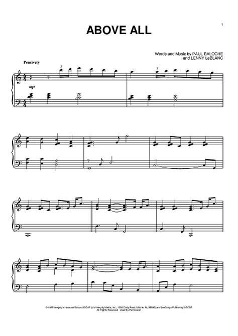 Above All" Sheet Music by Paul Baloche for Piano - Sheet Music Now