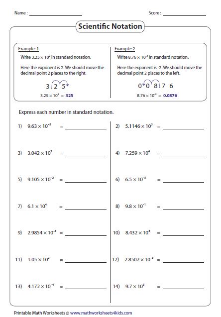 Scientific Notation Practice Worksheets