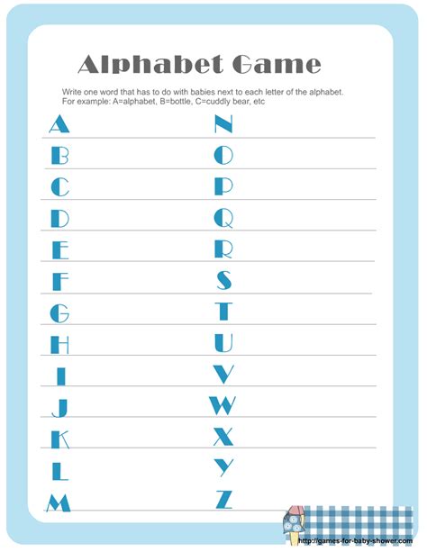 Free Printable Baby Shower Alphabet Game