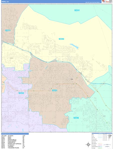 Indio, CA Wall Map Color Cast Style