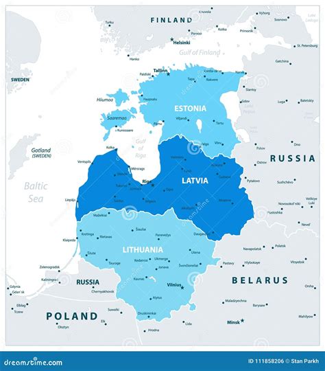 Political Map of the Baltic States in Three Shades of Blue Stock Vector ...