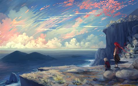 cliff, Sunrise, Clouds, Original characters Wallpapers HD / Desktop and Mobile Backgrounds