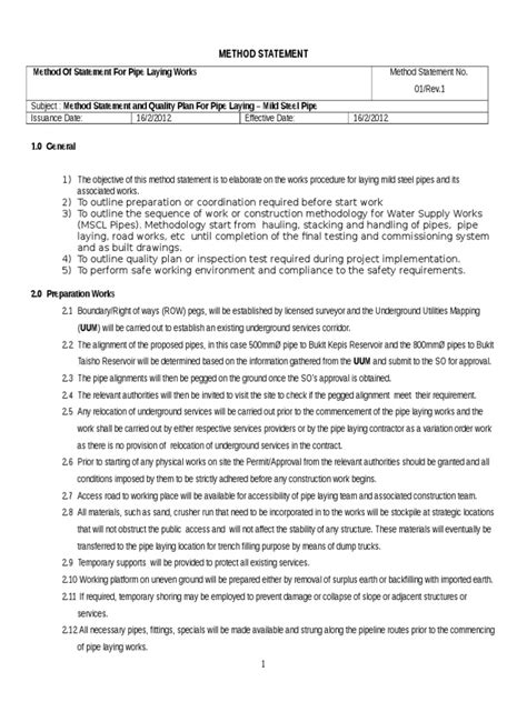 Method Statement - Pipe Laying Mild Steel Pipe | Welding | Pipe (Fluid ...