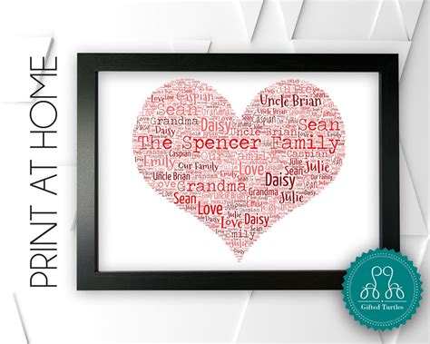 Personalised PRINTABLE Word Art Gift Heart Gifts Family Gifts Print ...