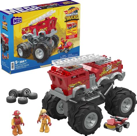 MEGA Hot Wheels 5-Alarm Fire Truck Monster Truck Building Set with 1 Figure (284 Pieces ...